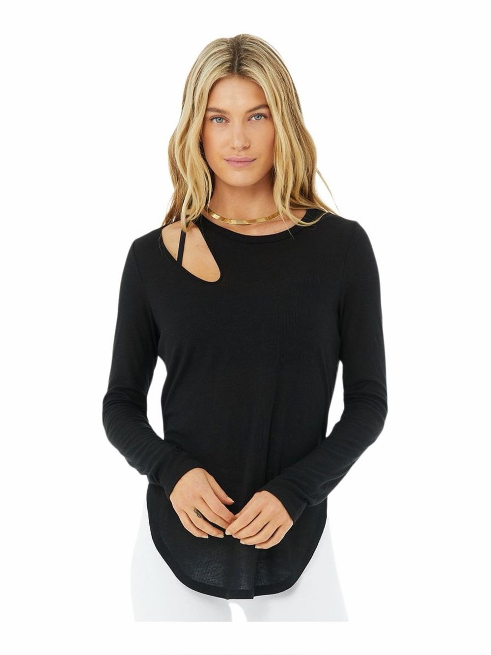 Alo Peak Long Sleeve Shirt Cutout Ribbed Black Long Sleeve Yoga Size Medium